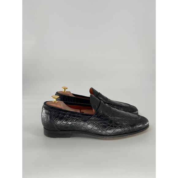 Santoni Duke Loafers in Black Alligator Size 11.5